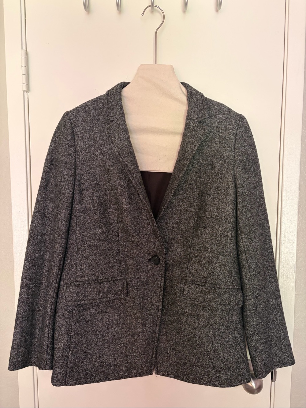 LOFT Dark Gray Single-Button Wool-Blend Blazer